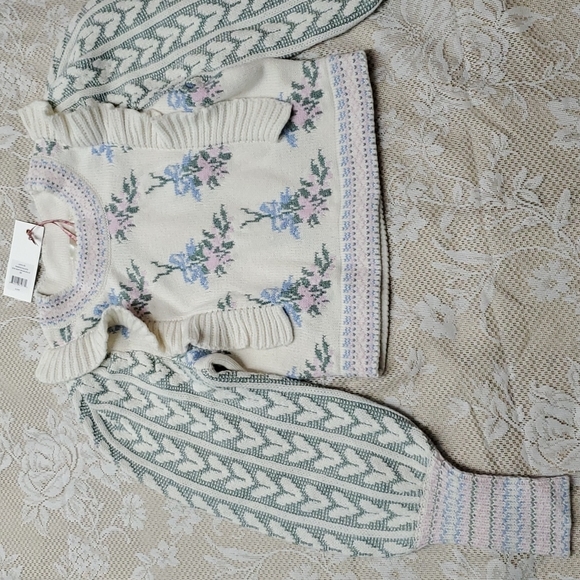 Loveshackfancy Warwick knit sweater floral ruffle hearts XS - Picture 11 of 17